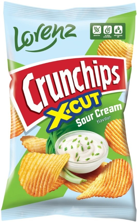 CRUNCHIPS X-Cut Sour Cream Chipsy o smaku kwaśnej śmietany i cebuli 130g