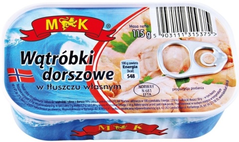 MK WĄTRÓBKI DORSZOWE W TŁUSZCZU WŁASNYM 115G