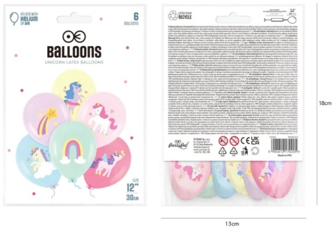 PartyPal Balony Jednorożce 12cali 6szt