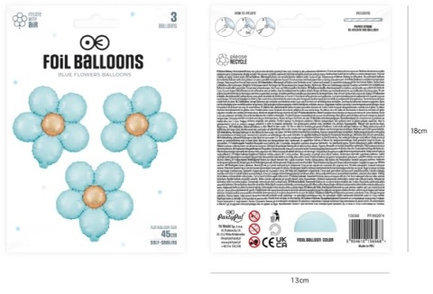 PartyPal Balon foliowy Kwiat niebieski matowy 45cm 3szt.