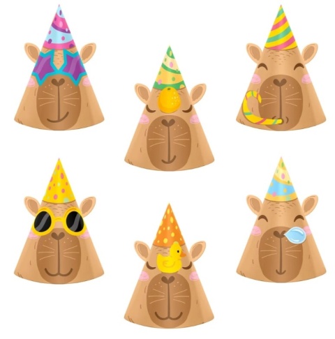 PartyPal Czapeczki urodzinowe Capybara Kapibara 6 szt zestaw
