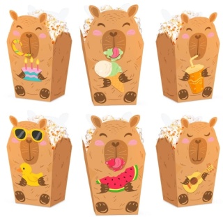 PartyPal Pudełko na popcorn Capybara Kapibara 8,5x15cm 6szt zestaw